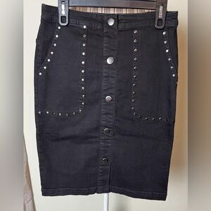 G By Giuliani Black Studded Denim Skirt Sz 8 Pockets Punk Y2K